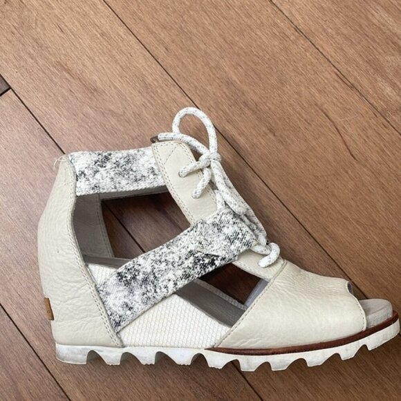 Sorel Joanie Lace snake print leather Wedge platform Sandals open toe shoes Sz 8 - Picture 10 of 13